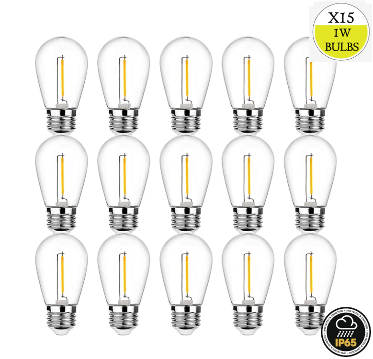 15 Pack Spare 1W Outdoor Elite Festoon Waterproof LED Warm White Bulbs - Zsazsa Design
