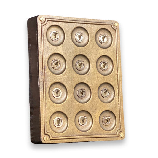 12 Gang 2 Way Bronze Solid Cast Metal Surface Mounting Conduit Light Switch Industrial - BS EN Approved Vintage Crabtree 1950